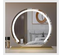 Large LED Vanity Mirror with Smart Touch Control, 360° Rotation, 3 Adjustable Brightness Settings (White/Natural/Warm Light) - Gold Finish, 52x48CM (20.5x18.9IN)