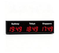 Large LED Wall Clock，Multiple Time Zones World City Display for Hotel Lobby, Airport & School，3/4/5 Zone Electronic Timekeeping，Customizable Name, Aluminum Frame, Red/Green/Blue