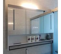 Large LED Wall Mirror with Storage Shelf Smart Anti Fog Medicine Cabinet Rectangle HD Glass Decorative Mirror with Lights Stylish Bathroom Vanity Mirror (70CM Color A)