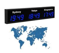 Large LED World Clock, 3 Cities Digital Multiple Time Zones Clock, Time Zone Wall Mounted City Clocks with Remote Control, HD Display, Aluminum Shell, for Hotel, Multinational Office