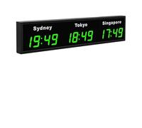 Large LED World Clock, 3 Cities Digital Multiple Time Zones Clock, Time Zone Wall Mounted City Clocks with Remote Control, HD Display, Aluminum Shell, for Hotel, Multinational Office
