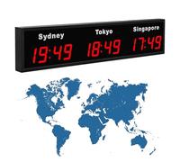 Large LED World Clock, 3 Cities Digital Multiple Time Zones Clock, Time Zone Wall Mounted City Zones World Clocks with Remote Control, HD Display, Aluminum Shell, for Hotel, Multinational