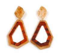 Large Light Caramel/Brown with Marble Effect Geometric Acrylic Drop Earring/ 9cm Long