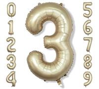 Large Light Gold 3 Balloons, 40 Inch Metallic Champagne Gold Helium Mylar Foil Globos Numero for Boys Girls, Self Inflating 3rd Birthday Balloon for Women Men Anniversary Party Decorations Supplies