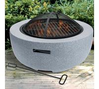 ProGarden Fire Bowl with BBQ Rack Round Light Grey Fireplace Heater Outdoor