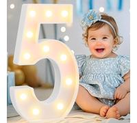 Large Light Up Numbers for 5th Birthday Decorations, 12.6 in Tall White Plastic Marquee Numbers Sign Party Decorations, Gift for Girls Boys Night Light Wedding Anniversary Decor, Big Number 5
