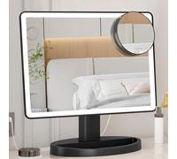 Large Lighted Makeup Mirror (XL Model) - 3 Colour Lighting Modes Illuminated Mirror with 88 LEDs, 360° Rotating Touch Screen and 10x Magnification, Tabletop Cosmetic Mirror, Black