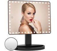 Large Lighted Makeup Vanity Mirror with 45 LED Lights, Rechargeable Lithium Battery Light Up Mirror, 10X Magnification Touch Screen, 360° Rotation Portable Tabletop Cosmetic illuminated Mirror