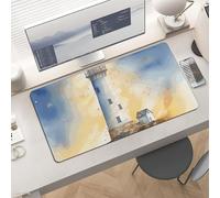 Large Lighthouse Fantasy Light Desk Mat 24x12 Inch Waterproof Non-Slip Rubber Desk Pad for Office Home Gaming Remote Work Foldable Portable Mousepad for Keyboard Laptop Desktop Accessories
