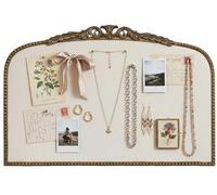 Large Linen Cork Bulletin Board, Framed Arched Pin Board for Walls, 35"x23" Vintage Fabric Vision Photo Board for Home Room Office School Decorative
