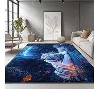 Large Living Room Rug 100 x 150 cm - Dream Waterfall Tiger Machine Washable Rugs, Fluffy, Non-Shedding, Anti-Slip Carpet for Bedroom Office Dining Room Lounge - Dark Blue