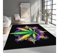 Large Living Room Rug 100x150 cm - Dream Colorful Leaves Machine Washable Rugs, Fluffy, Non-Shedding, Anti-Slip Carpet for Bedroom Office Dining Room Lounge - Black