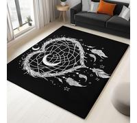 Large Living Room Rug 160 x 230 cm - Heart Dream Catcher Moon Machine Washable Rugs, Fluffy, Non-Shedding, Anti-Slip Carpet for Bedroom Office Dining Room Lounge - Black