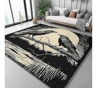 Large Living Room Rug 50x80 cm - Crow Full Moon Machine Washable Rugs, Fluffy, Non-Shedding, Anti-Slip Carpet for Bedroom Office Dining Room Lounge - Beige Black