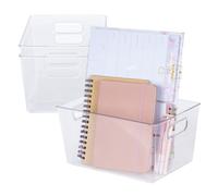 LIVIVO Set of 3 Clear Storage Organisers Stackable Containers Space Saving Trays Multipurpose Perfect for Kitchen Cabinet, Pantry, Fridge, Freezer, Countertop, Bathroom, Bedroom - XL (29.5 x 21)