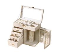 Large Lockable Jewelry Box,Multi-drawer Jewelry Organizer | Side Cabinet with Necklace Hanging,PU Leather Jewelry Storage Box,A Good Gift For Women