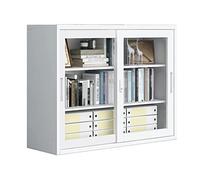 Large Lockable Metal File Cabinet with Transparent Glass Sliding Door - Office Storage Solution for Home Garage & Workplace -Steel Design