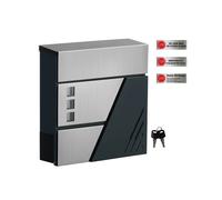 SONGMICS GMB053G01 Wall Mounted Letter Box with Viewing Windows, Stainless Steel, for Gate, Front Door, with Lock and Keys, Silver and Charcoal Grey