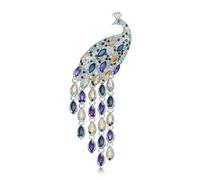 Large Long Tail Peacock Tassel Brooch Women's Versatile Accessory for Dresses Suits Parties Weddings