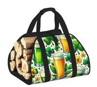 Large Luck-Beer-Shamrock-St-Patricks Firewood Carrier Bag, 600d Oxford Cloth Log Tote With Reinforced Handles, Open-End Wood Hauling Bag For Fireplace, Wood Stove, Camping And Outdoor Storage