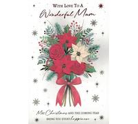 “Large Luxury Christmas Card for Mum - With Love to a Wonderful Mum - Extra Special 30x20cm Xmas Greeting Card with 8-Page Insert - Elegant Floral & Festive Design”