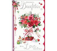 'Large Luxury Christmas Card (JJ8503) - Wonderful Daughter - Bouquet Of Roses