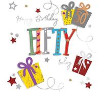 Large Luxury Handmade 50th Fifty Unisex Birthday Card - with Foil, Glitter and Sequins 3D Finish