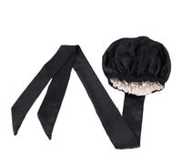 Large Luxury Satin Silk Double Layered Head Wrap Bonnet Cap - Adjustable with Long Tie Straps for All Hair Types - Comfortable, Breathable, and Perfect for Sleeping or Styling (Black)