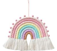 Large Macrame Rainbow Wall Hanging Decor Handmade Pom Pom Garland Rainbow Decor for Kids Room Girls Bedroom Baby Shower Nursery Decorations