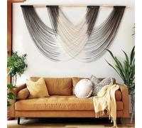 Large Macrame Wall Hanging Black Dip Dyed Fiber Wall Art Macrame Wall Decor Boho Home Decor Bedroom Living Room,59" W x 35" L