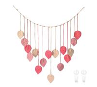 Large Macrame Wall Hanging, Leaves Woven Macrame with Wooden Bead Aesthetic Boho Wall Art Decor for Living Room Bedroom Ornament
