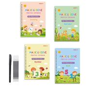 Large Magic Grooved Practice Copybook 4 Pack, Reusable Handwriting Tracing Books with Pen Grip Aid for Kids Ages 3-8, Alphabet Number Letter Practice Workbook for Preschool Learning, 10.2×7.3