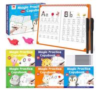 Large Magic Grooved Practice Copybook 5 Pack, Reusable Grooved Handwriting Workbook with Handwriting Aid Magic Pen, Learn to Write Number Letter Tracing for Kids 3-8 Preschool Calligraphy