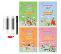 Large Magic Ink Copybook For Kids - 4 Pack Reusable Magicall Handwriting Workbooks With Handwriting Aid | Reusable Groove Calligraphy Copy Books | Magic Pen Grooves Template Design For Kids Ages 3-8