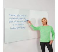 Large Magnetic Glass Whiteboard, 100 x 150 cm | 4MM toughened safety glass & reinforced steel backing. Unique floating appearance on brushed steel fixings