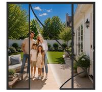Large Magnetic Screen Door Side Opening Black 165x180cm Extra Wide Anti Mosquito Fly Curtain with Full Frame Tape Close Automatically for Grand Double Doors Connecting Indoor and Outdoor Living