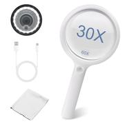 Large Magnifying Glass with 20 LED Light, LED Magnifying Glass Lens, 30X 60X Handheld Illuminated Lighted Magnifier with 3 Light Modes for Seniors Reading, Inspection, Coins, Exploring Close Work