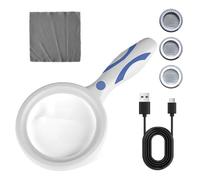 Large Magnifying Glass with 33 LED Light, LED Magnifying Glass Lens, 2X 13X Handheld Illuminated Lighted Magnifier for Seniors Reading, Inspection, Coins, Exploring Close Work (White & Blue)