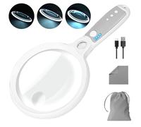 Large Magnifying Glass with 37 LED Light, 10X 20X 45X Handheld Illuminated Lighted Magnifier with 3 Light Modes Rechargeable Magnifying Glass for Seniors Reading, Inspection (White & Grey)