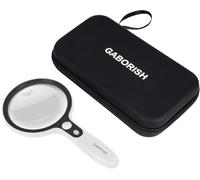 Large Magnifying Glass with 37 LED Light and Storage Case, 10X 20X 45X Reading Magnifier Handheld Magnifier with 3 Light Modes, Storage Bag, Cleaning Cloth for Seniors, for Reading Coins, Inspection