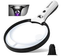 Large Magnifying Glass with Light, 10X 20X 45X Handheld with 3 LED Lights 1UV Light Storage Bag Clean Cloth for Seniors Reading Inspection