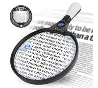 Large Magnifying Glass with Light, 5.5inch Handheld Illuminated Lighted Magnifier with 3 LED Lights for Seniors Reading, Inspection Coins, Jewelry, Exploring (Black)