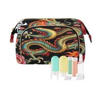Large Make Up Bag Vantage Dragon Flower Cool Womens Essentials Women Coin Purse for Toiletry Travel Kit Organizer