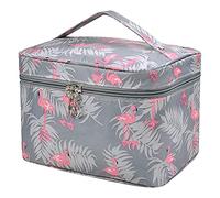 Large Make Up Organiser Bag, Portable Travel Cosmetic Bag Pouch, Flamingo Toiletry Wash Bag with Handle, Waterproof Makeup Storage Case, Vanity Bag for Women Ladies and Girls (Grey)