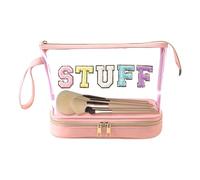 Large Makeup Bag - Clear Cosmetic Cosmetics Travel Bag,Transparent Multi-Layer Cosmetic | Waterproof Dumpling, Embroidered Letter Toiletry for Going Out Gym Home Use (Pink)