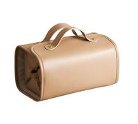 Large Makeup Bag - Elegant Brown Beige Color Scheme, Multi Compartment Beauty Holder, Brush Separation Layout Design, Portable Toiletry Container Format | Daily Grooming Arrangement for Vacation Overn
