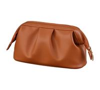 Large Makeup Bag for Women, Mocha Brown PU Leather Toiletry Organizer, 8.3 x 3.9 x 4.7 in / 21 x 10 x 12 cm, Portable Cosmetic Case, Multiple Color Choices