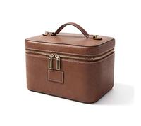 Large Makeup Bag Organiser, PU Leather Vanity Case with Top Handle, Waterproof Travel Cosmetic Bag for Women, Portable Toiletry Pouch with Removable Divider for Beauty & Skincare Storage