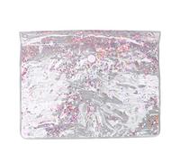 Large Makeup Bag PVC Quicksand Bling Cosmetic Organizer with Button Closure for Women Travel Storage Pink 23x18cm