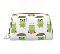 Large Makeup Bag Travel Cosmetic Organizer Leather Portable Waterproof Zipper Makeup Bag for Women and Teen Girls Cute Green Frog
